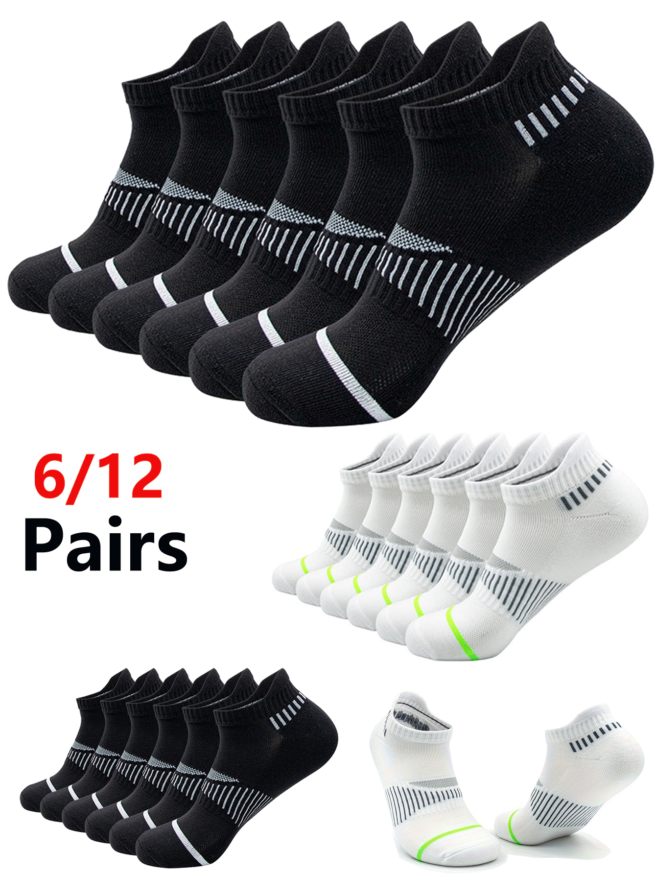 Outdoor Sports Activities - 6/12 Pairs Classic White Crew Socks